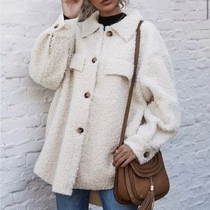 Button up drop shoulder teddy coat